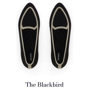 Birdies The Blackbird Knit Flat Shoes 8.5 Black Tan Pointed Almond Toe